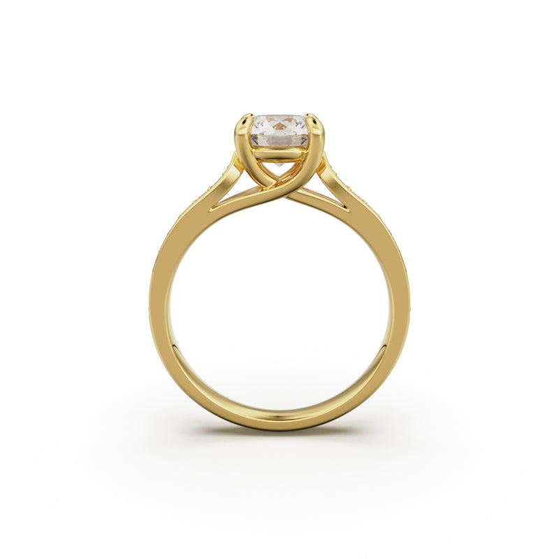 18K Yellow Gold Four Prong Cross Over Engagement Ring - Circle of Diamond