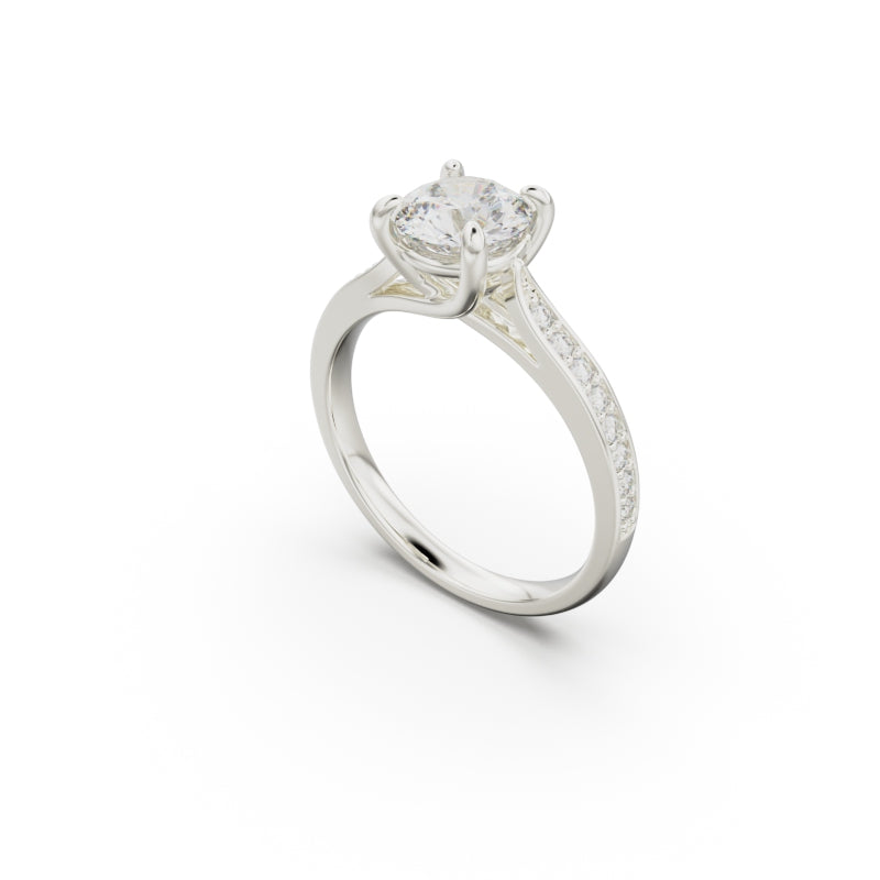 18K White Gold Four Prong Cross Over Engagement Ring - Circle of Diamond