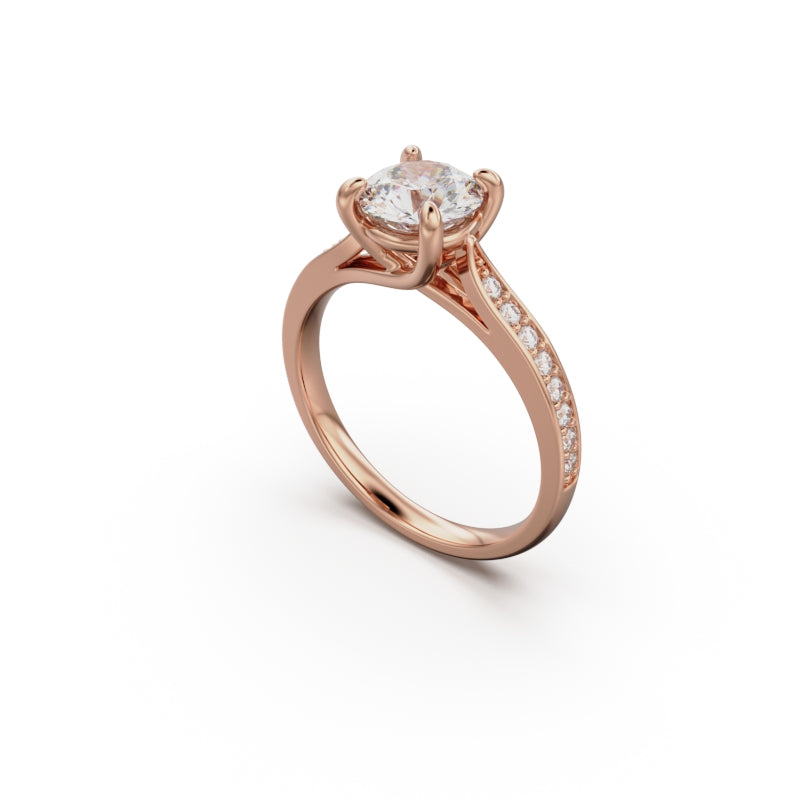 18K Rose Gold Four Prong Cross Over Engagement Ring - Circle of Diamond