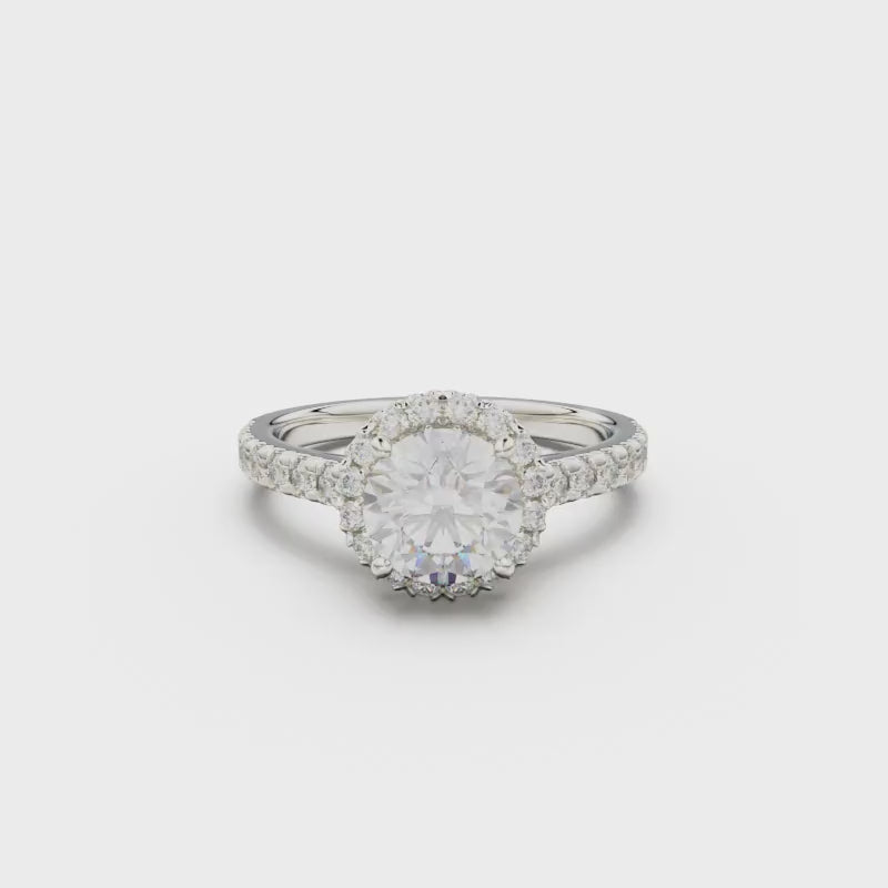 18K White Gold Floating Halo Diamond Engagement Ring