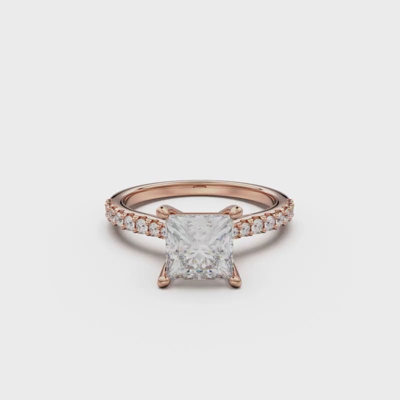 18K Rose Gold Pavé Cross Over Engagement Ring