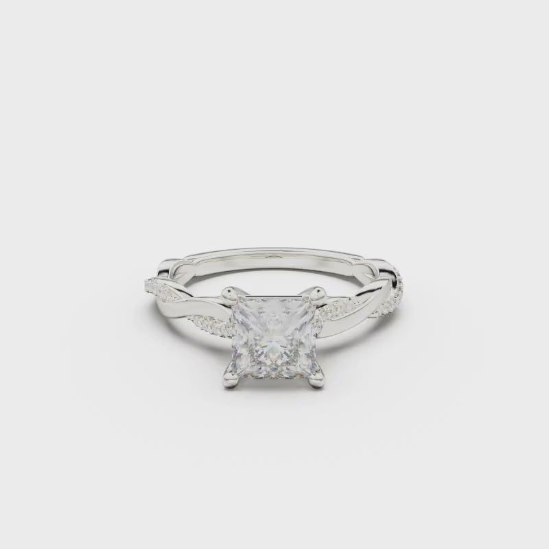 18K White Gold Petite Twist Diamond Engagement Ring