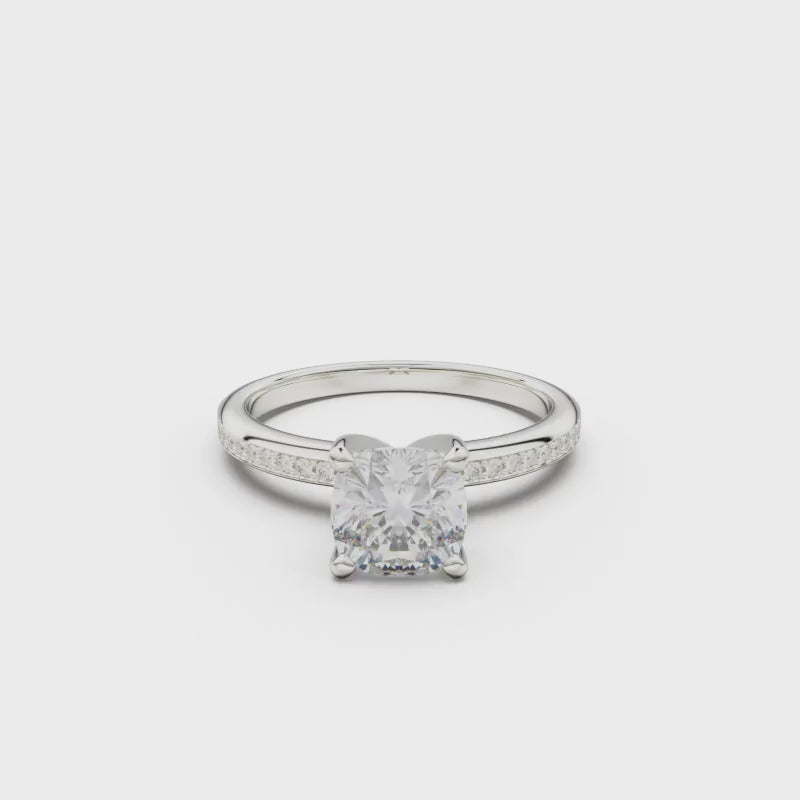 18K White Gold Classic Pavé Diamond Engagement Ring