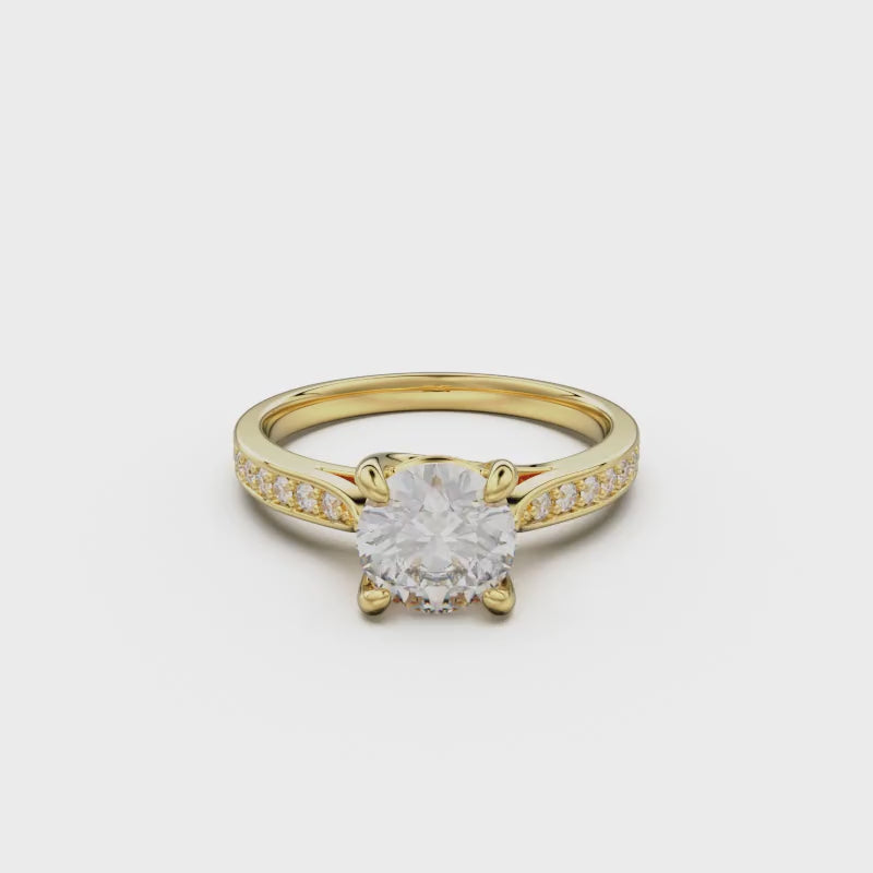 18K Yellow Gold Four Prong Cross Over Engagement Ring