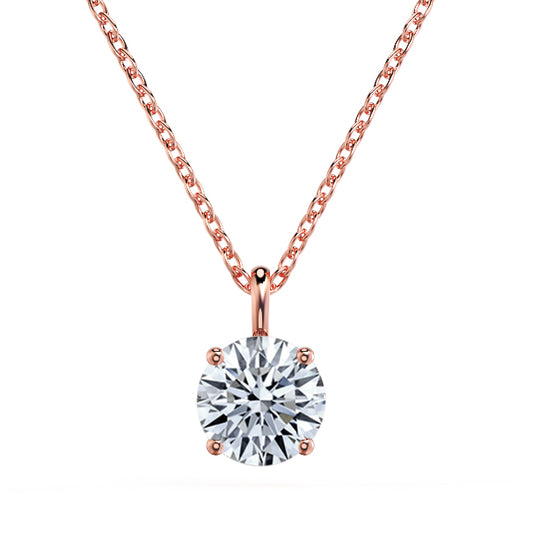 18K Rose Gold Round Brilliant Solitaire Pendant - Circle of Diamond